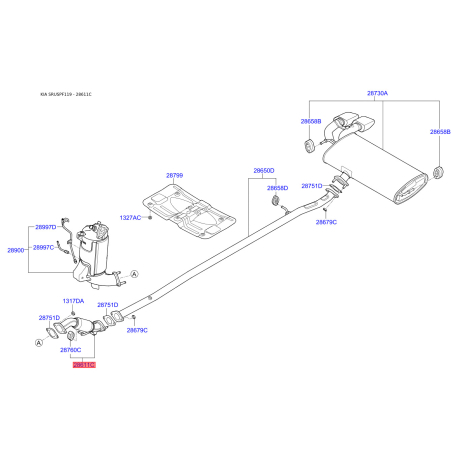 Труба выхлопного газа 28610-D7630 Mobis - 28610D7630 - схема с каталога 28611C, SRUSPF119 28610D7630