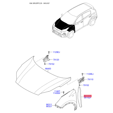 Ізоляція крила ліва 84141-F1000 Mobis - 84141F1000 - схема з каталогу 84141F, SRUSPF119 84141F1000