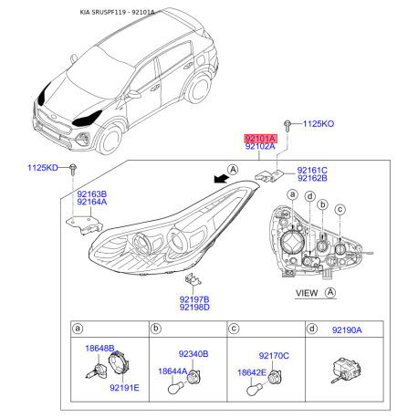 Фара основна ліва 92101-F1010 Mobis - 92101F1010 - схема з каталогу 92101A, SRUSPF119 92101F1010