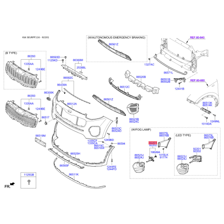 Фара противотуманная левая 92201-F1100 Mobis - 92201F1100 - схема с каталога 92201, SEURPF116 92201F1100