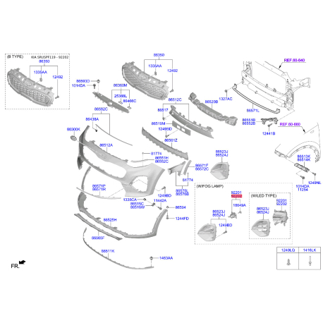 Фара противотуманная правая 92202-F1500 Mobis - 92202F1500 - схема с каталога 92202, SRUSPF119 92202F1500