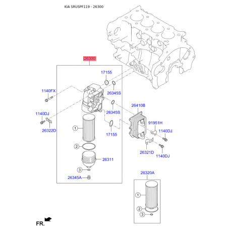 Фільтр масляний 26310-2F011 Mobis - 263102F011 - схема з каталогу 26300, SRUSPF119 263102F011