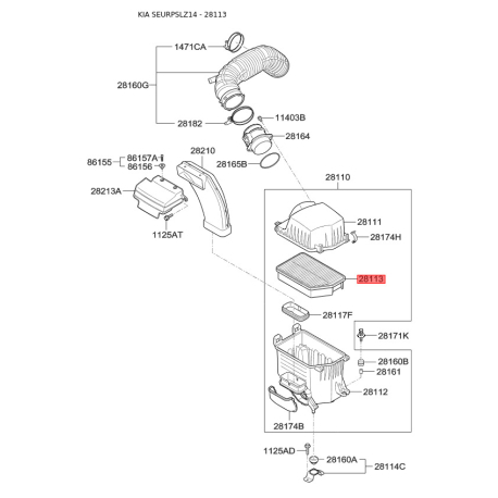 Фільтр повітряний S2811-32S000 Mobis - S281132S000 - схема з каталогу 28113, SEURPSLZ14 S281132S000