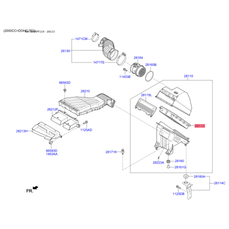 Фильтр воздушный S2811-3D3100 Mobis - S28113D3100 - схема с каталога 28113, SEURPF119 S28113D3100