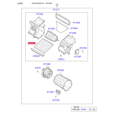 Фільтр салону S9713-32E210 Mobis - S971332E210 - схема з каталогу 97632B, KEURPIH15 S971332E210