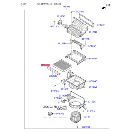 Фильтр салона S9713-3F2100 Mobis - S97133F2100 - схема с каталога 97632B, SEURPF119 S97133F2100