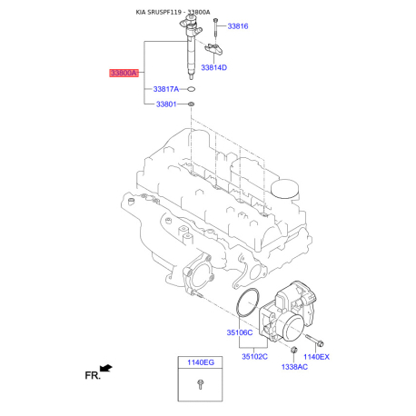 Форсунка 33800-2F600 Mobis - 338002F600 - схема з каталогу 33800A, SRUSPF119 338002F600