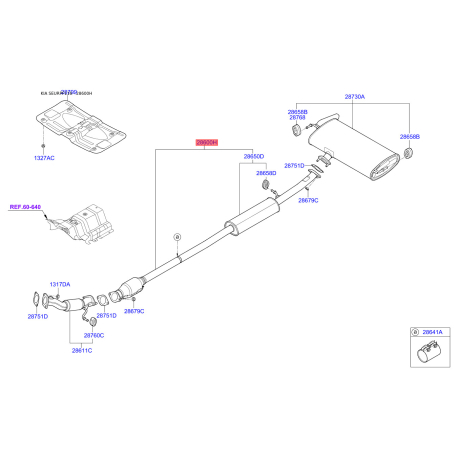 Резонатор, система випуску 28600-D3340 Mobis - 28600D3340 - схема з каталогу 28600H, SEURPF116 28600D3340