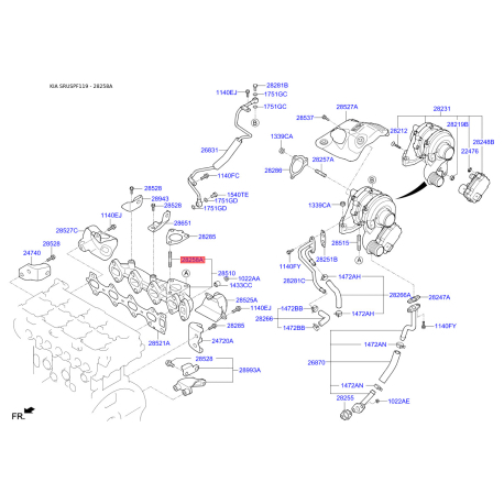 Шпилька двигателя 28264-4A010 Mobis - 282644A010 - схема с каталога 28258A, SRUSPF119 282644A010
