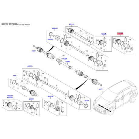 Шарнирный комплект приводного вала правый 495R3-D7510 Mobis - 495R3D7510 - схема с каталога 49505R, SRUSPF119 495R3D7510
