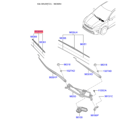 Щетка стеклоочистителя 98360-J7000 Mobis - 98360J7000 - схема с каталога 9836RH, SRUSPJ721 98360J7000