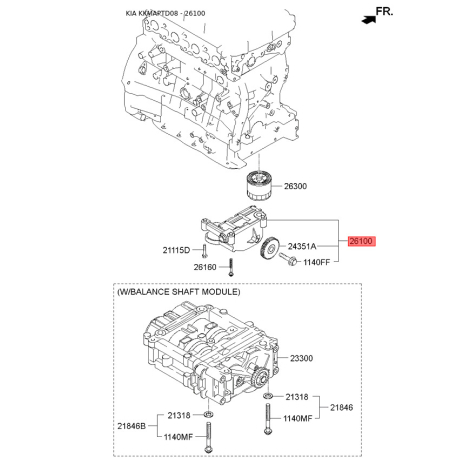 Масляный насос 21310-2G001 Mobis - 213102G001 - схема с каталога 26100, KKMAPTD08 213102G001