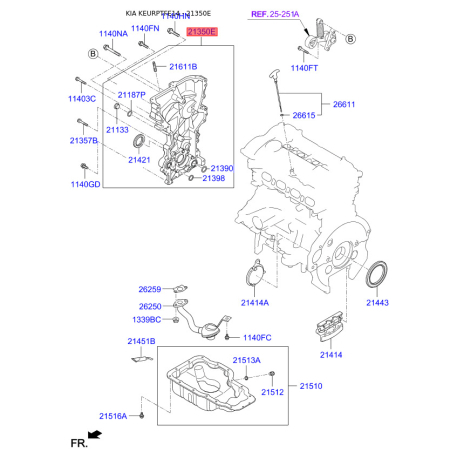 Крышка (фланец) цепи 21350-2E030 Mobis - 213502E030 - схема с каталога 21350E, KEURPTFE14 213502E030