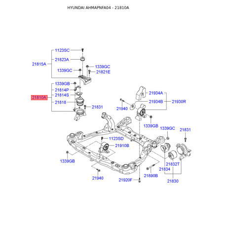 Подушка двигателя 21810-3K850 Mobis - 218103K850 - схема с каталога 21810A, AHMAPNFA04 218103K850