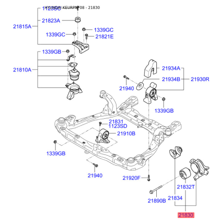 Подушка двигателя 21830-3K800 Mobis - 218303K800 - схема с каталога 21830, KEURPNF08 218303K800