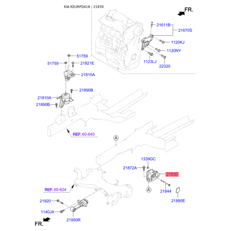 Подушка двигуна 21830-D4100 Mobis - 21830D4100 - схема з каталогу 21830, KEURPD418 21830D4100