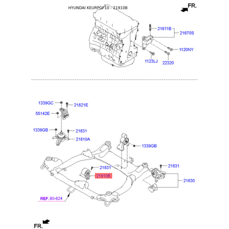 Подушка двигателя 21910-3S150 Mobis - 219103S150 - схема с каталога 21910B, KEURPGF10 219103S150
