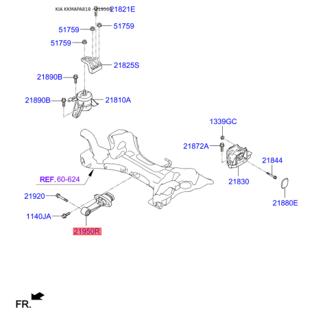 Подушка двигателя 21950-D4000 Mobis - 21950D4000 - схема с каталога 21950R, KKMAPA818 21950D4000
