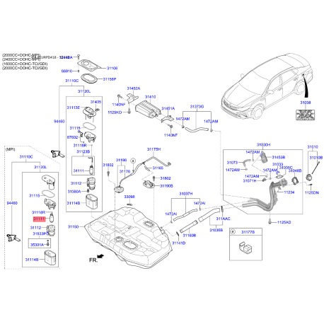 Насос паливний 31111-1R500 Mobis - 311111R500 - схема з каталогу 31111, KEURPD418 311111R500