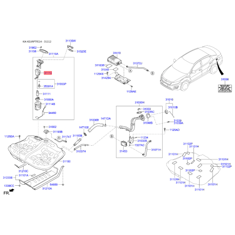 Фильтр топливный 31112-3R000 Mobis - 311123R000 - схема с каталога 31112, KEURPTFE14 311123R000