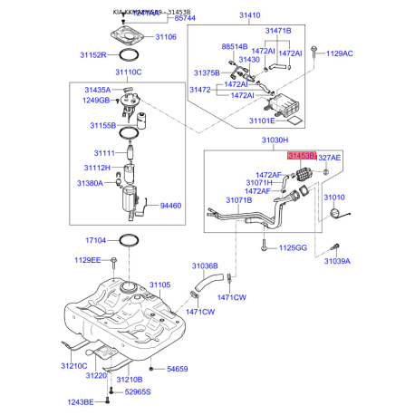 Фильтр салона 31453-2D530 Mobis - 314532D530 - схема с каталога 31453B, KKMAPMG09 314532D530