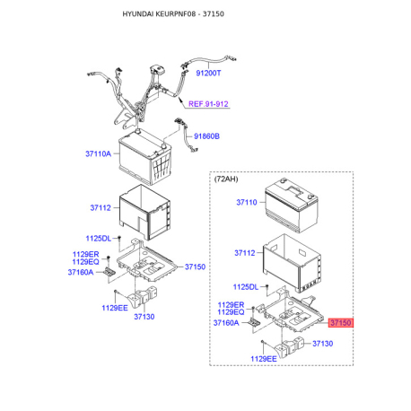 Кріплення акумулятора 37150-3K200 Mobis - 371503K200 - схема з каталогу 37150, KEURPNF08 371503K200