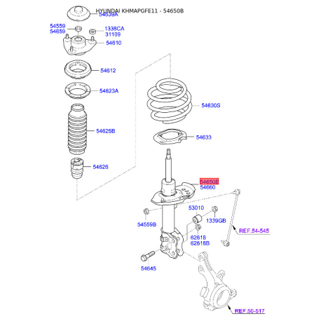 Амортизатор левый 54651-4R010 Mobis - 546514R010 - схема с каталога 54650B, KHMAPGFE11 546514R010