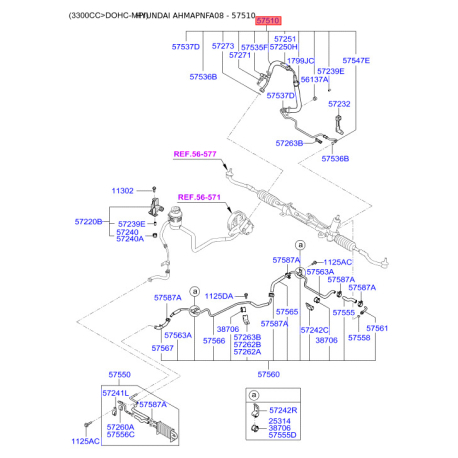 Гидравлический шланг(трубка), рулевое управление 57510-3K000 Mobis - 575103K000 - схема с каталога 57510, AHMAPNFA08 575103K000