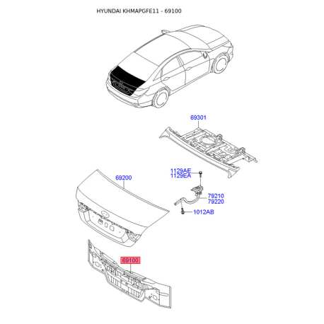 Лонжерон пола багажника 69100-3S000 Mobis - 691003S000 - схема с каталога 69100, KHMAPGFE11 691003S000