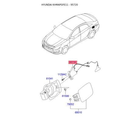Трос, крышка бака 81590-3S000 Mobis - 815903S000 - схема с каталога 95720, KHMAPGFE11 815903S000
