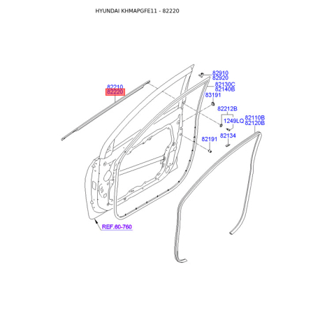 Облицовка / защитная накладка, дверь правая 82220-3S000 Mobis - 822203S000 - схема с каталога 82220, KHMAPGFE11 822203S000