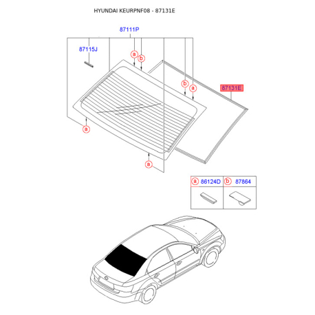Уплотнитель (прокладка), заднее стекло 87131-3K000 Mobis - 871313K000 - схема с каталога 87131E, KEURPNF08 871313K000
