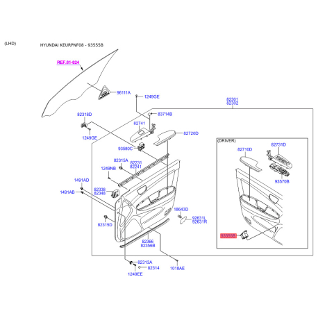 Выключатель 93555-3K500HZ Mobis - 935553K500HZ - схема с каталога 93555B, KEURPNF08 935553K500HZ