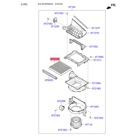 Фільтр салону 97133-C1000 Mobis - 97133C1000 - схема з каталогу 97632B, KEURPA818 97133C1000
