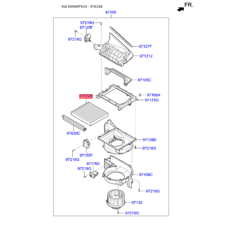 Фільтр салону 97133-C1010 Mobis - 97133C1010 - схема з каталогу 97632B, KKMAPF619 97133C1010