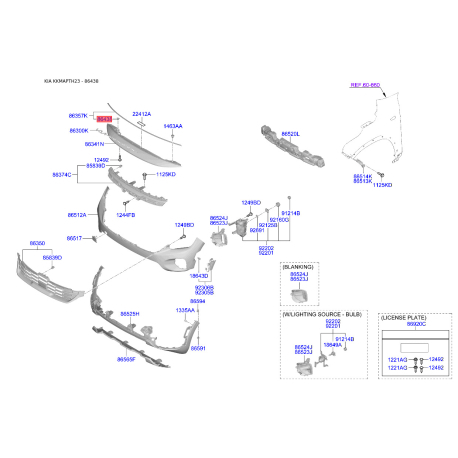 Упор капота и его крепление 86438-0U700 Mobis - 864380U700 - схема с каталога 86438, KKMAPTH23 864380U700