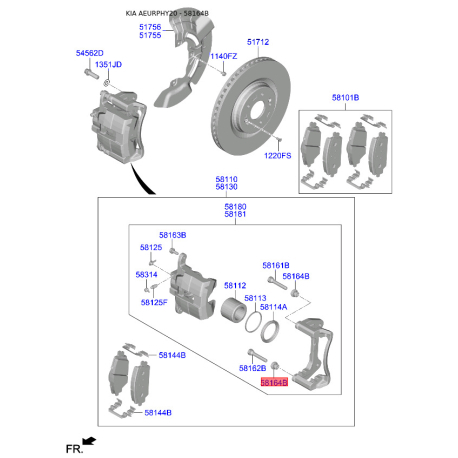 Чехол (пыльник) направляющей суппорта 58164-4D500 Mobis - 581644D500 - схема с каталога 58164B, AEURPHY20 581644D500