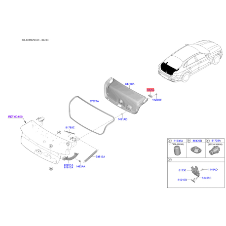 Упор (отбойник) крышки багажника 81254-3S000 Mobis - 812543S000 - схема с каталога 81254, KKMAPEX23 812543S000