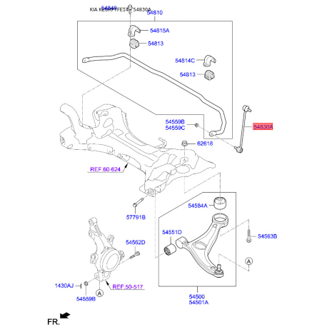 Стойка стабилизатора 54830-3Q000 Mobis - 548303Q000 - схема с каталога 54830A, KEURPTFE14 548303Q000