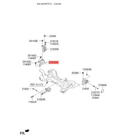 Подушка двигателя 21810-2T200 Mobis - 218102T200 - схема с каталога 21810A, KEURPTF11 218102T200