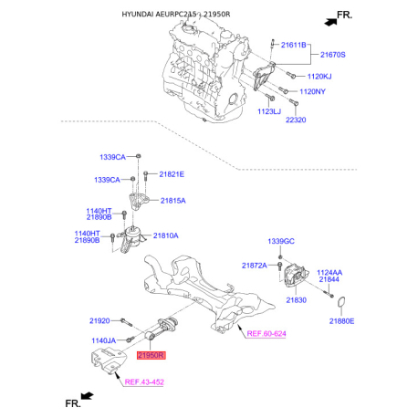 Подушка двигателя 21950-C1100 Mobis - 21950C1100 - схема с каталога 21950R, AEURPC215 21950C1100