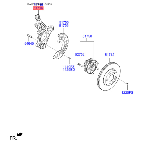 Поворотный кулак, подвеска колеса правый 51711-F6000 Mobis - 51711F6000 - схема с каталога 51716, KEURPA818 51711F6000