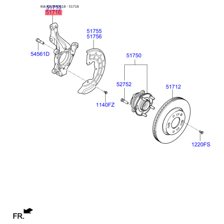 Поворотный кулак, подвеска колеса правый 51716-C1000 Mobis - 51716C1000 - схема с каталога 51716, KEURPD418 51716C1000