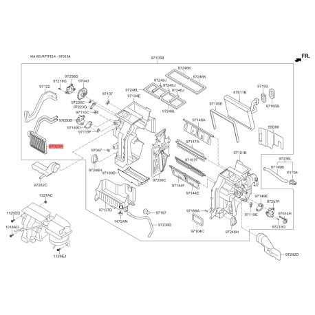 Радиатор печки 97138-3S000 Mobis - 971383S000 - схема с каталога 97023A, KEURPTFE14 971383S000