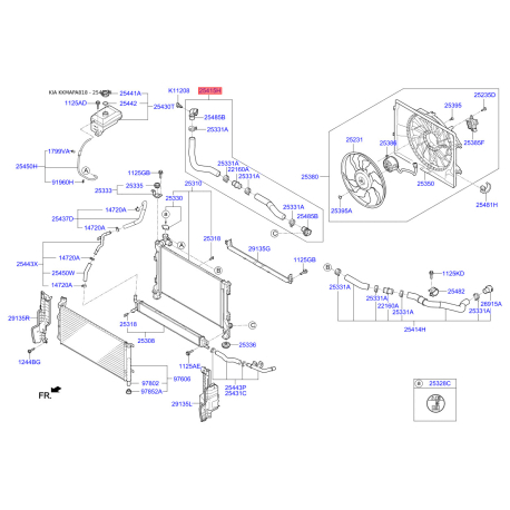 Шланг радиатора нижний 25415-E6000 Mobis - 25415E6000 - схема с каталога 25415H, KKMAPA818 25415E6000