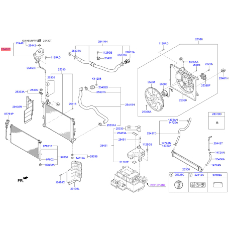 Бачок расширительный 25430-2T000 Mobis - 254302T000 - схема с каталога 25430T, KEURPTFE14 254302T000