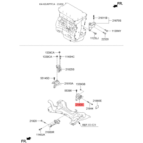 Подушка двигуна 21830-2T150 Mobis - 218302T150 - схема з каталогу 21830, KEURPTF14 218302T150
