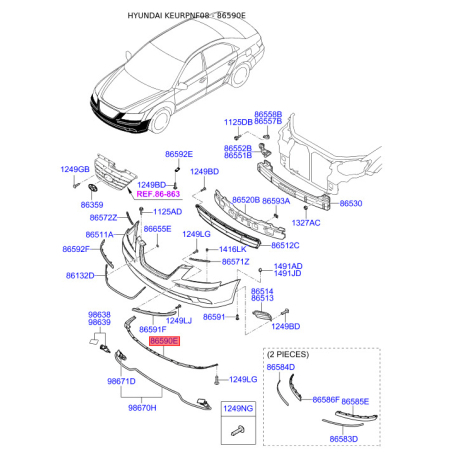 Спойлер 86591-3K500 Mobis - 865913K500 - схема с каталога 86590E, KEURPNF08 865913K500