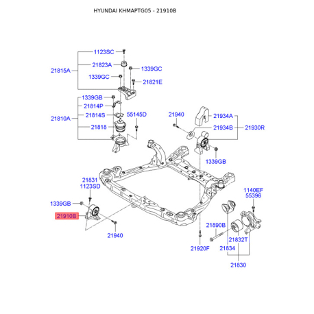 Подушка двигателя 21910-3L900 Mobis - 219103L900 - схема с каталога 21910B, KHMAPTG05 219103L900