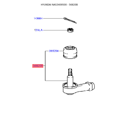 Наконечник рулевой тяги 56820-37010 Mobis - 5682037010 - схема с каталога 56820B, NAS3409500 5682037010